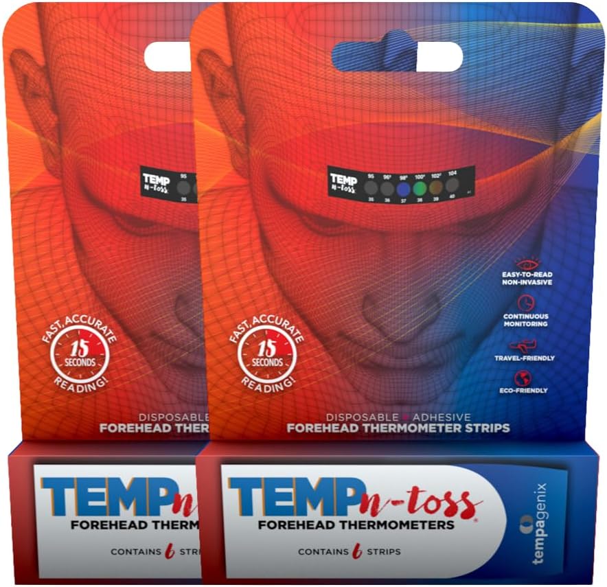 Fast Reading Disposable Forehead Thermometer Strips - Temp-N-Toss for Accurate & Hygienic Adult Temperature Measurement - Easy to Use and Reliable Single-Use Fever Indicator (12)