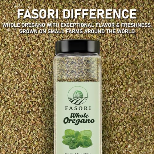 Fasori Oregano Whole Leaves 5.5 oz (156 g) – Premium Dried Oregano, Aromatic Mediterranean Herb for Italian Cooking, Pizza, Pasta & Sauces
