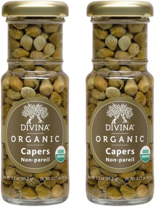 DIVINA Organic Capers, Non Pareil, 3.5 oz, (2-Pack)