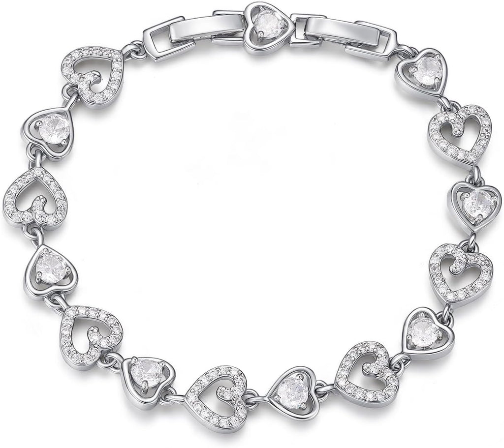 Tennis Bracelets for Women 14K Gold/White Gold Plated 5mm Round Heart Shape Cubic Zirconia Bracelets Trendy Dainty Rhinestone Bracelet Jewelry Gifts for Her Mom Wife