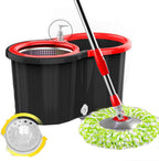 Rotating mop Automatic Drying Hand wash Free Wet and Dry Double Drive Plus Thick Mop Bucket, 4 Colors 5 mop Heads(Color:Black)