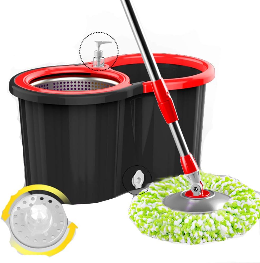 Rotating mop Automatic Drying Hand wash Free Wet and Dry Double Drive Plus Thick Mop Bucket, 4 Colors 5 mop Heads(Color:Black)