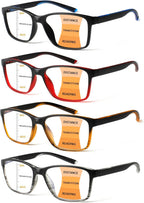 4 Pack Progressive Multifocus Reading Glasses Blue Light Blocking Readers for Men Women with Spring Hinge
