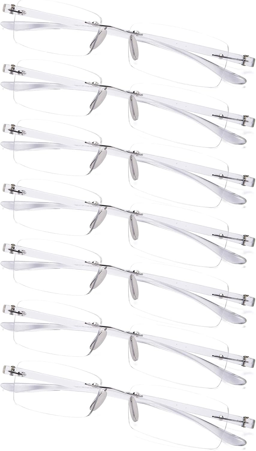 7-Pack Rimless Reading Glasses with Small Lenes (Transparent,+1.50)