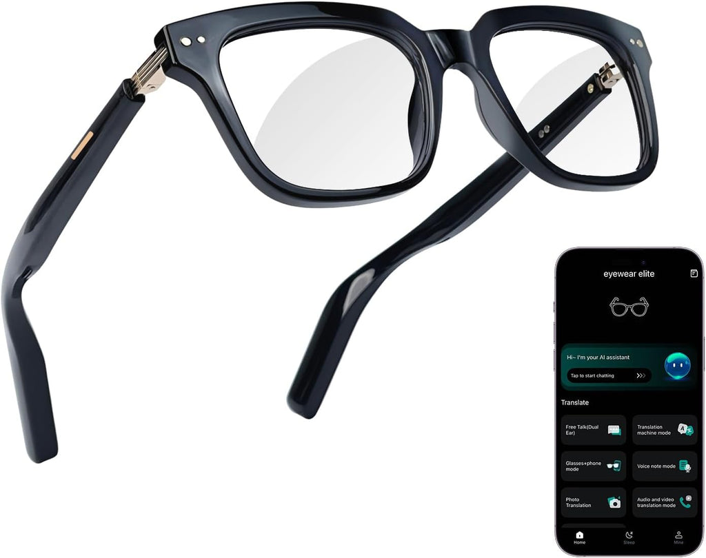 AI Smart Glasses for Men and Women – Powered by ChatGPT, Bluetooth Translation Glasses with 164 Languages, Photochromic Lens, Music Playback/Hands-Free Calling, UV/Blue Light Protection Black