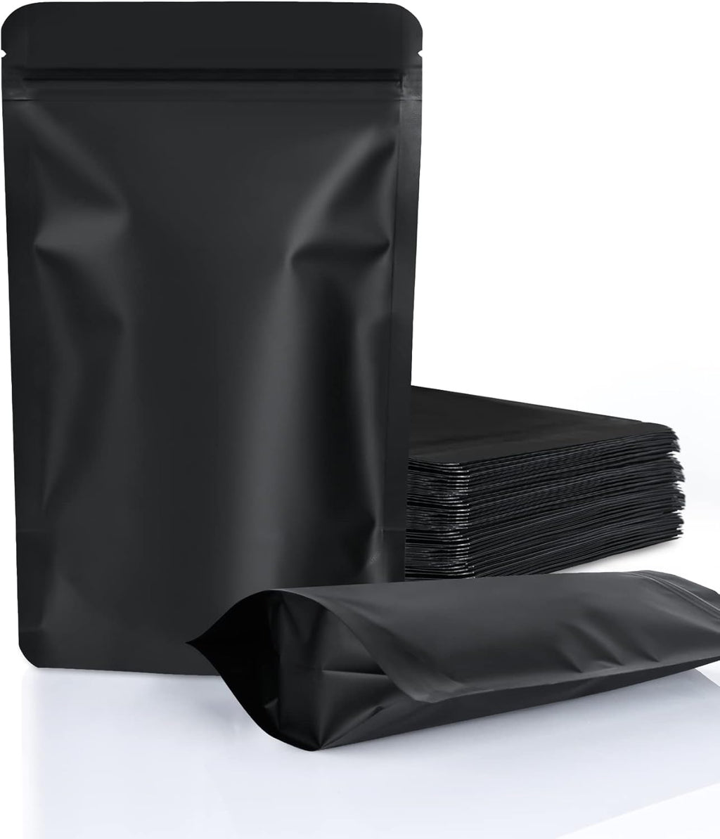 FireKylin 100 Pack Resealable Stand Up Bags,Smell Proof Pouch Sealable Foil Pouch Bags for Packaging (Black, 3.5" x 5.1")