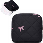 Cute Bow Sanitary Napkin Storage Bag with Dividers and Zipper, Cute Period Bag Pouch, Portable Tampon Holder for Purse that Can Hold Sanitary Napkins, Panty Liners, Tampons, and Menstrual Cups