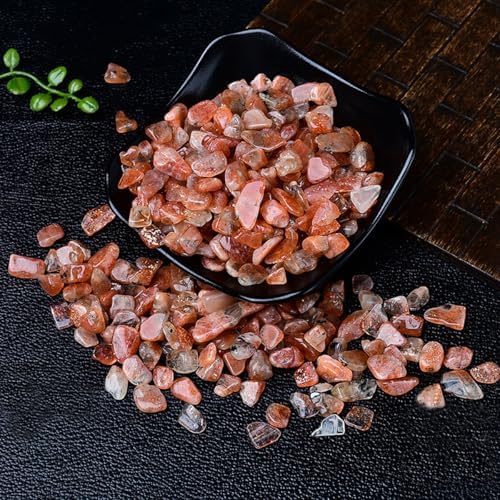 Erliway 7-9mm Natural Sunstone Crystal Chips, 100g Polished Healing Crystal Chips Crushed Tumbled Stones for Vase Filler, Aquarium Gravel, Reiki Healing, Meditation, Home Decor and DIY Jewelry Crafts