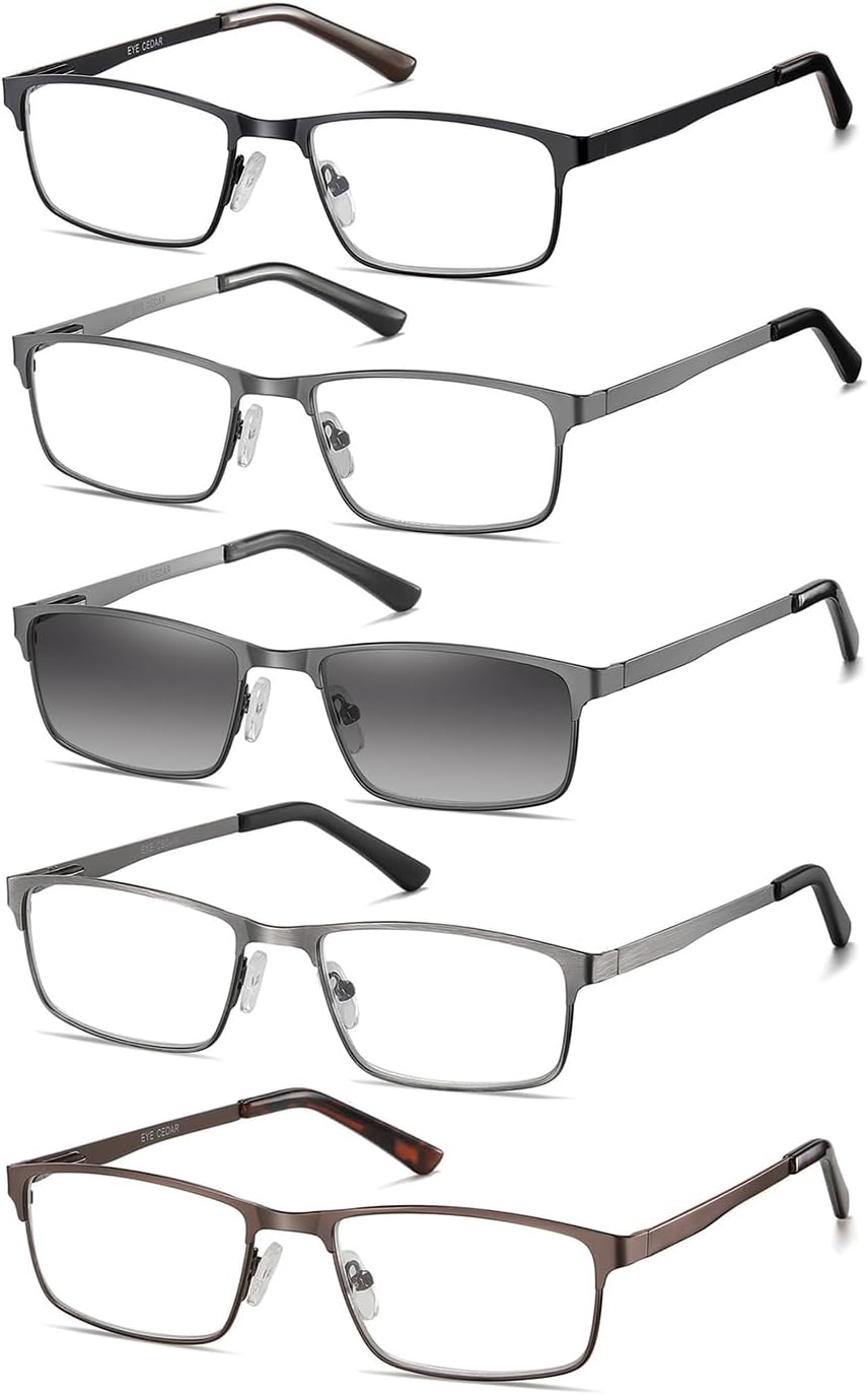 EYECEDAR 5 Pack Reading Glasses Men Ultra-thin Metal Frames Spring Hinges Readers for Men 2.0