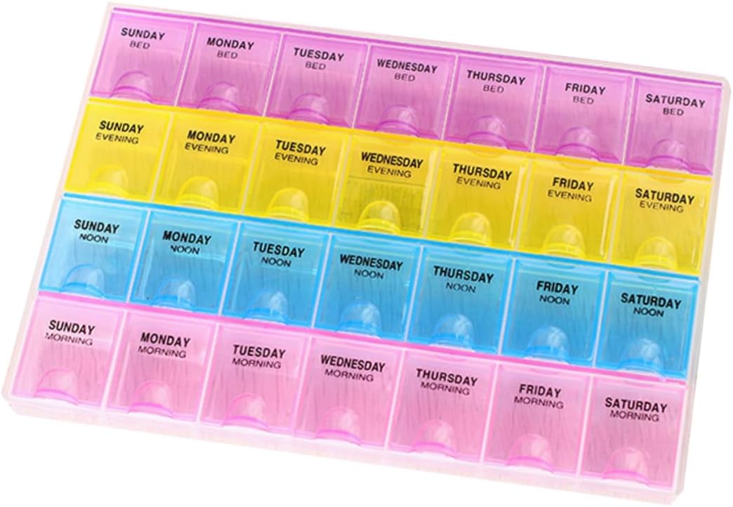 minkissy 7-Day Weekly Pill Organizer Box 28 Compartments Medication Organizer for Hospital/Home