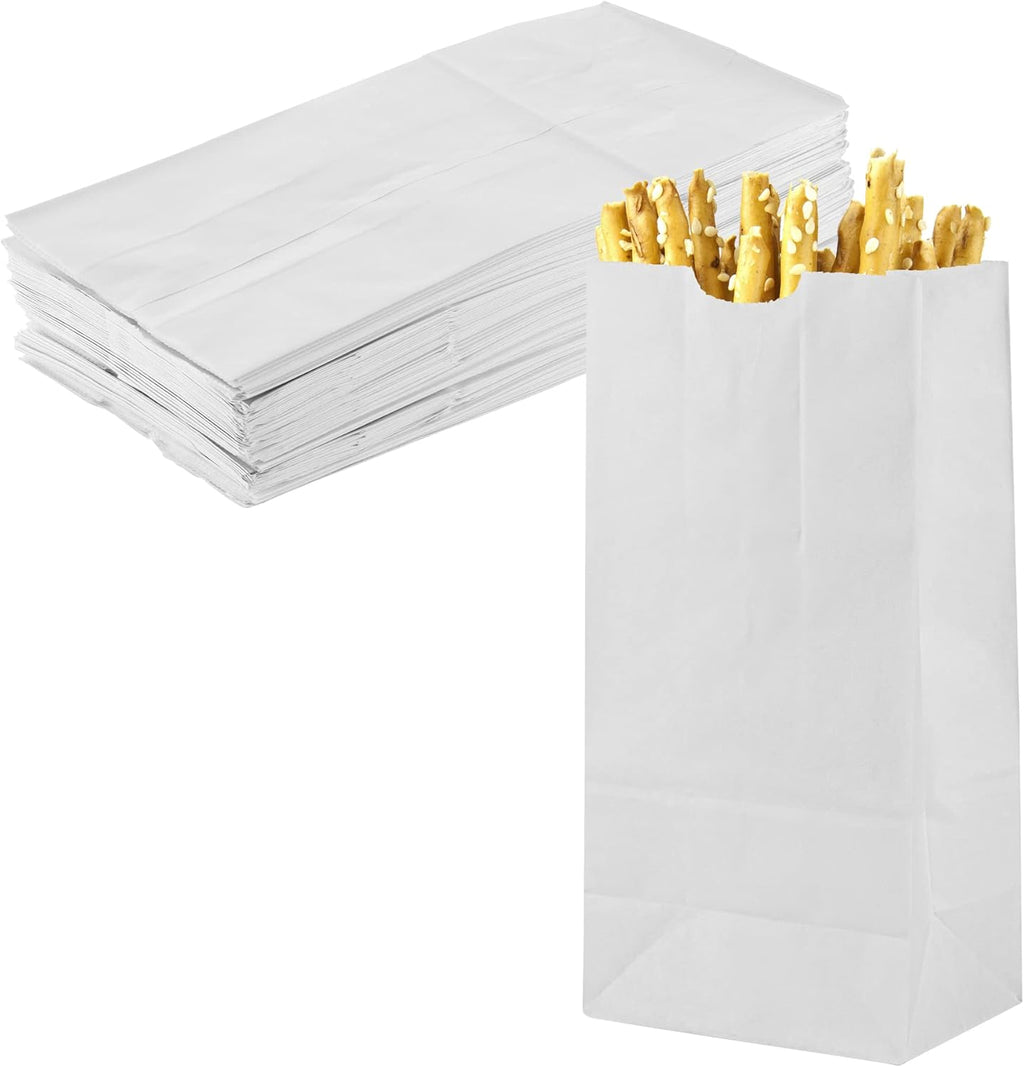 MT Products White Paper Bags 5 lb. - Kraft Paper Bakery and Grocery - Pack of 100