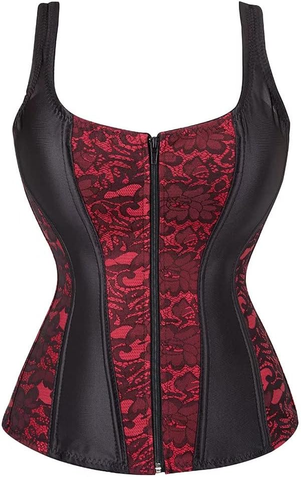 Corset Tops for Women Bustier Strap Zipper Gothic Vest Plus Size Black