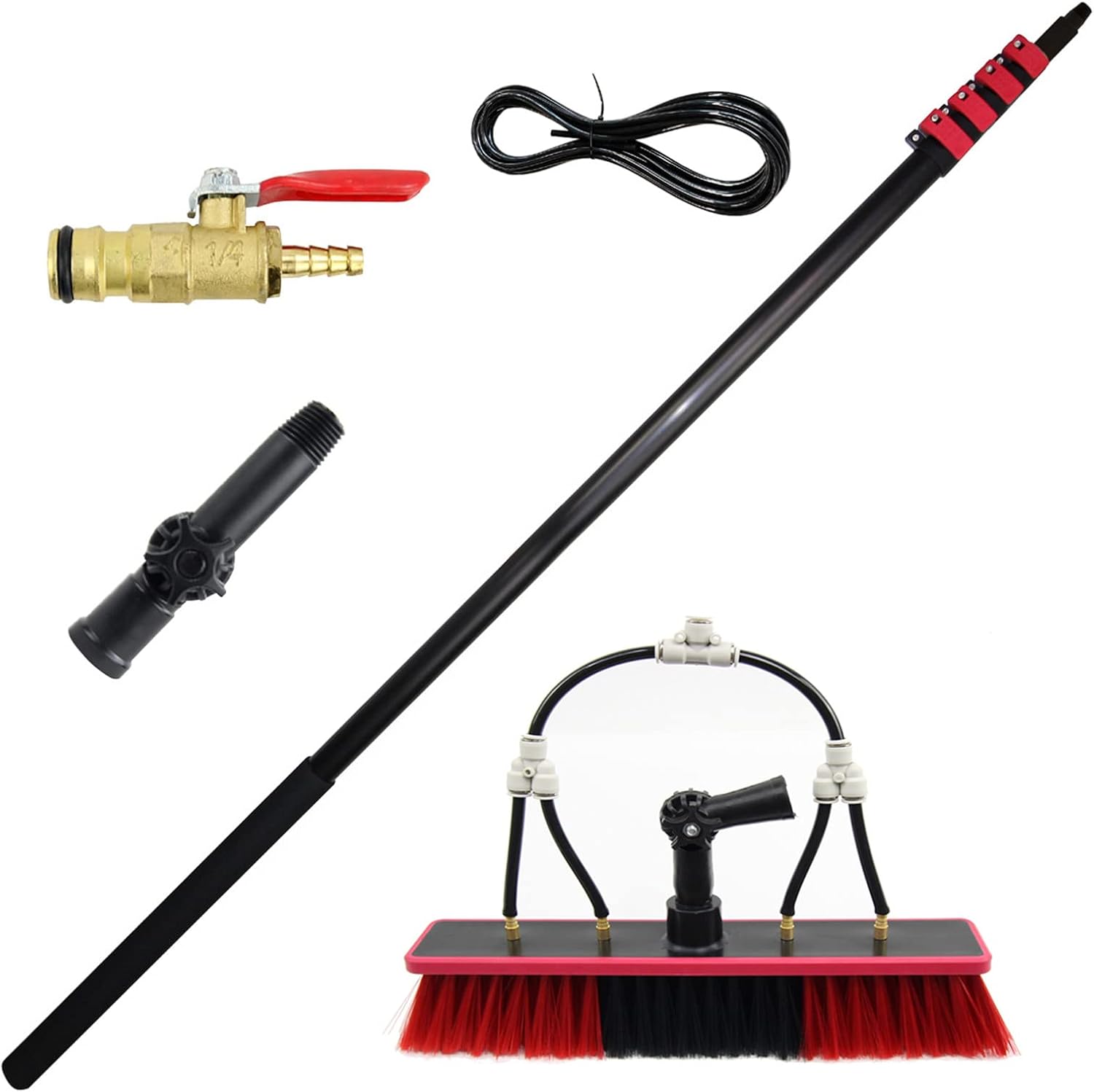 Adjustable Window Cleaning Brush, Water Fed Glass Washing Kit with Extension Pole Portable for Solar Photovoltaic Panel, Car Trucks,5.4/18ft