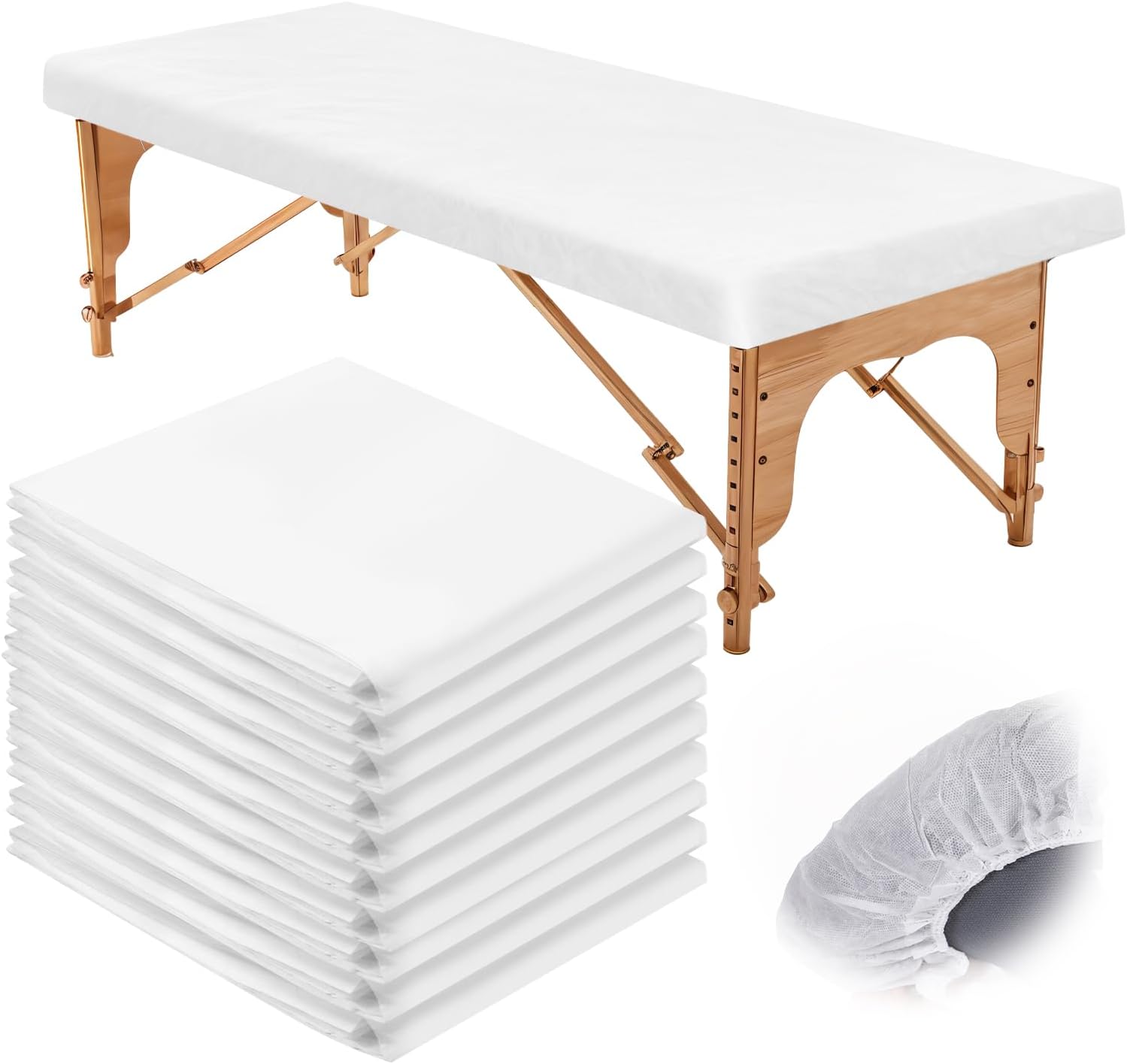 50 Pcs 36" x 85" Disposable Fitted Massage Table Sheets with Elastic, Non Woven Fabric Spa Bed Covers Disposable Bed Sheets for Massage Spa Beauty Salon(White)