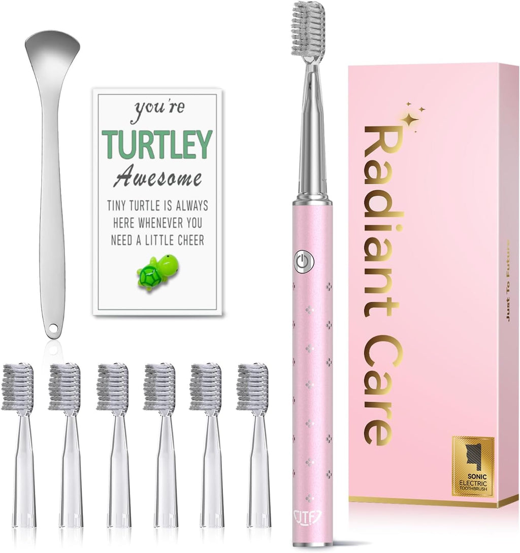 JTF Sonic Electric Toothbrush for Adults: 6 Brush Heads, 3 Brushing Modes, 2-Min Smart Timer, IPX7 Waterproof and Tongue Scraper, Deep Cleaning & Whitening, Rechargeable Toothbrush for Teeth & Braces