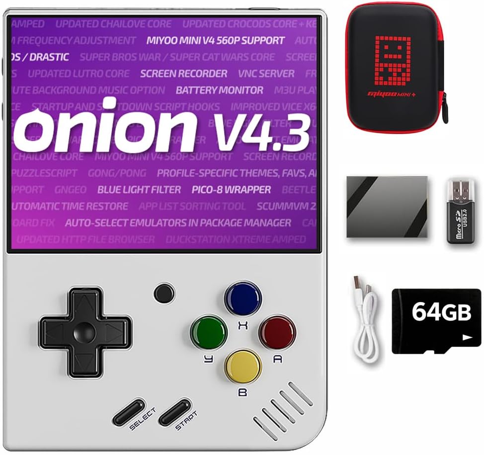 Mini Plus OnionOS Retro Handheld Game Console with 20+ Emulator, 3.5-inch 640*480 Screen 3000mAh, Gift for Men & Women with Portable Case, White