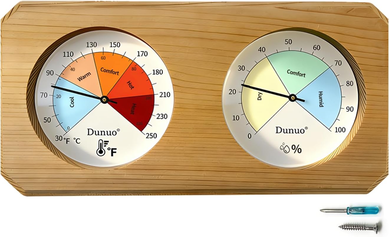 2-in-1 Sauna Thermometer & Hygrometer, Handmade from Canadian Red Cedar Wood, Fahrenheit & Celsius Dual Scale, Easy-Read Comfort Zone Indicator for Home Sauna Room