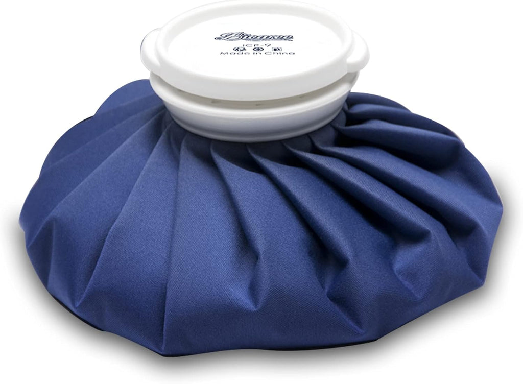 BICAREE Ice Cold Pack Reusable Ice Bags Hot Water Bag for Hot & Cold Therapy and Pain Relief with Cover, No-Leak Elastic Breathable Ice Bag, Size 6" Dark Blue