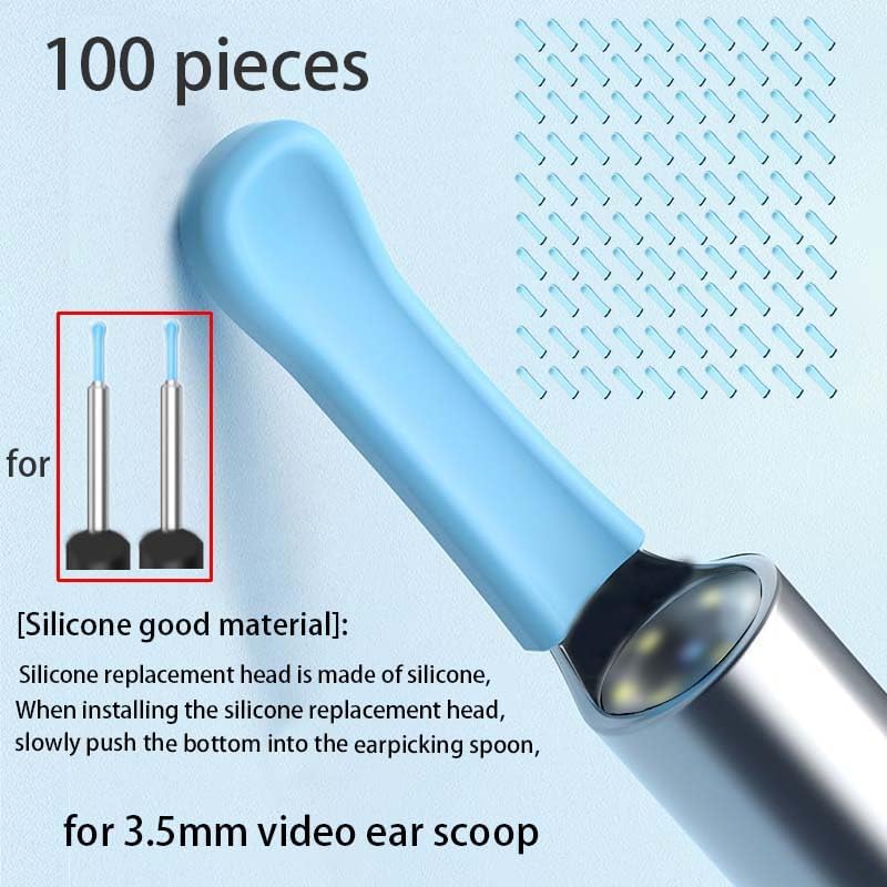 100 Pieces Ear Cleaner Tips, Ear Cleaner Replacement Tips, Silicone Ear Wax Removal Tool Cap for Ear Cleaner with Camera Blue