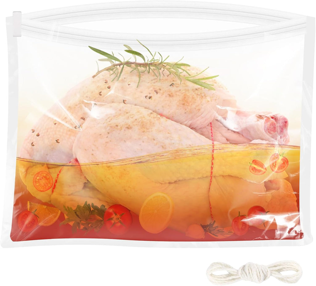 TWOWYHI 4 Packs Brining Bags for Turkey 26"×22" Large Turkey Brine Bags Holds up 35lb with Thickened Zipper 3PCS Strings for Thanksgiving Chicken Beef