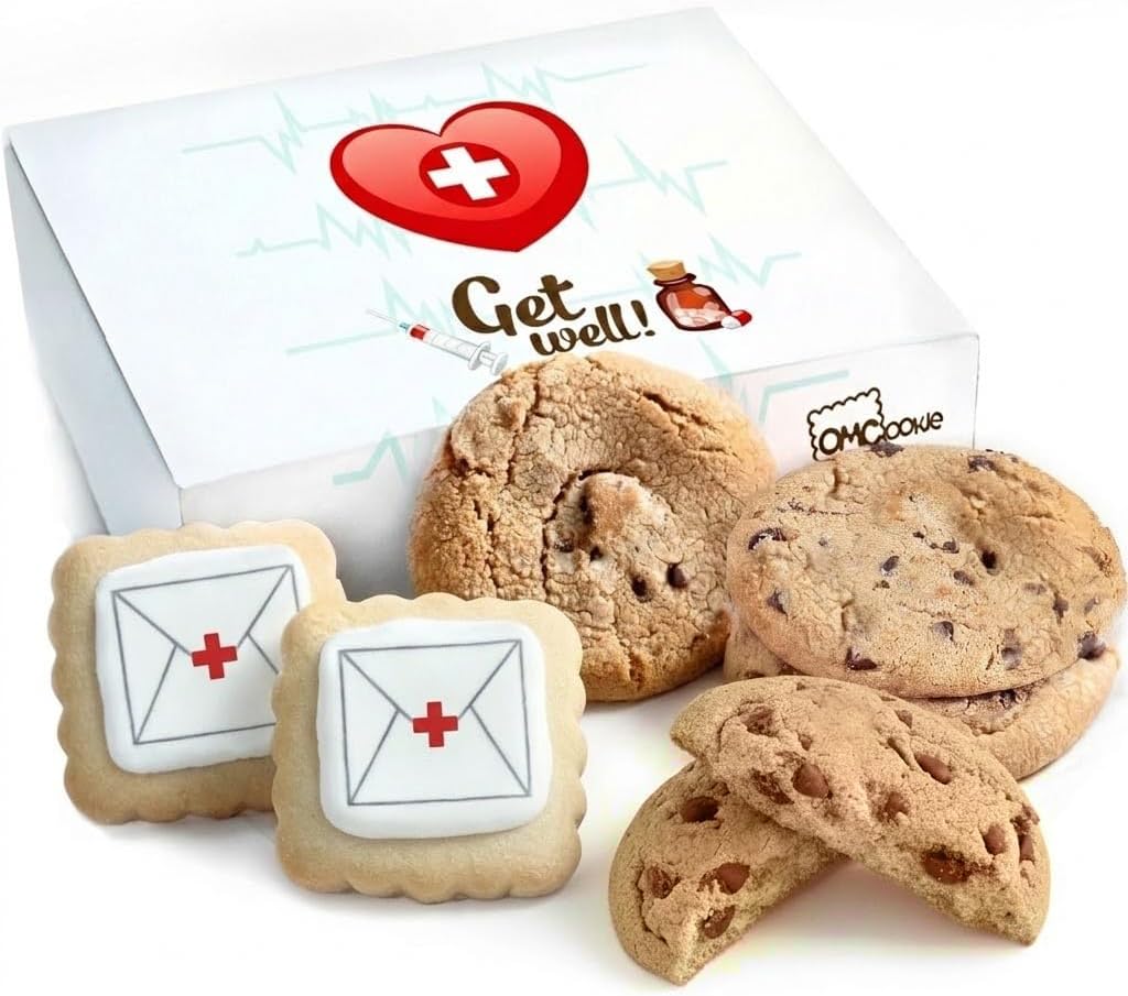 Get Well Soon Cookies Care package Gift Basket Chocolate Chip Decorated For Men Women Kids | INDIVIDUALLY WRAPPED | Large Cookies | Feel Better After Surgery