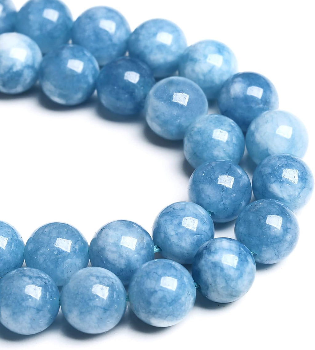 8MM 46PCS Blue Aquamarine Jade Loose Beads for Jewelry Making DIY Bracelet