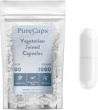 PureCaps USA - Empty Vegetarian Vegan Pill Capsules Size 00| 1,000 Joined Pills| White| Non-GMO Certified | SLS, Gluten, Preservative Free