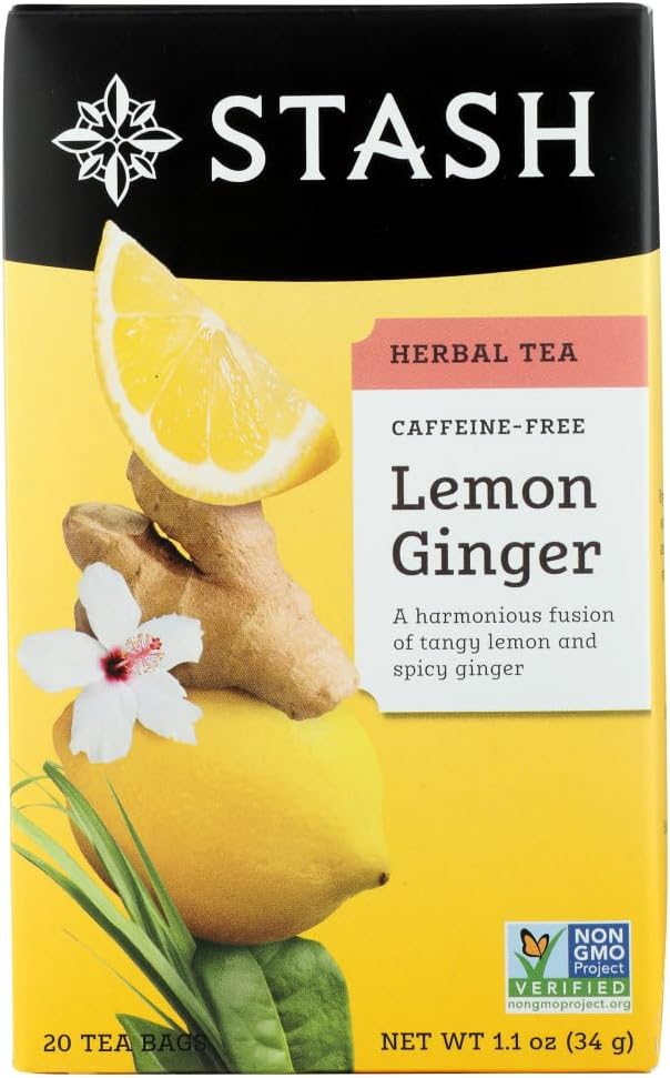 Stash Tea, Premium, Lemon Ginger Herbal Tea, Caffeine Free, 20 Tea Bags, 1.1 oz (34 g) - 2PC