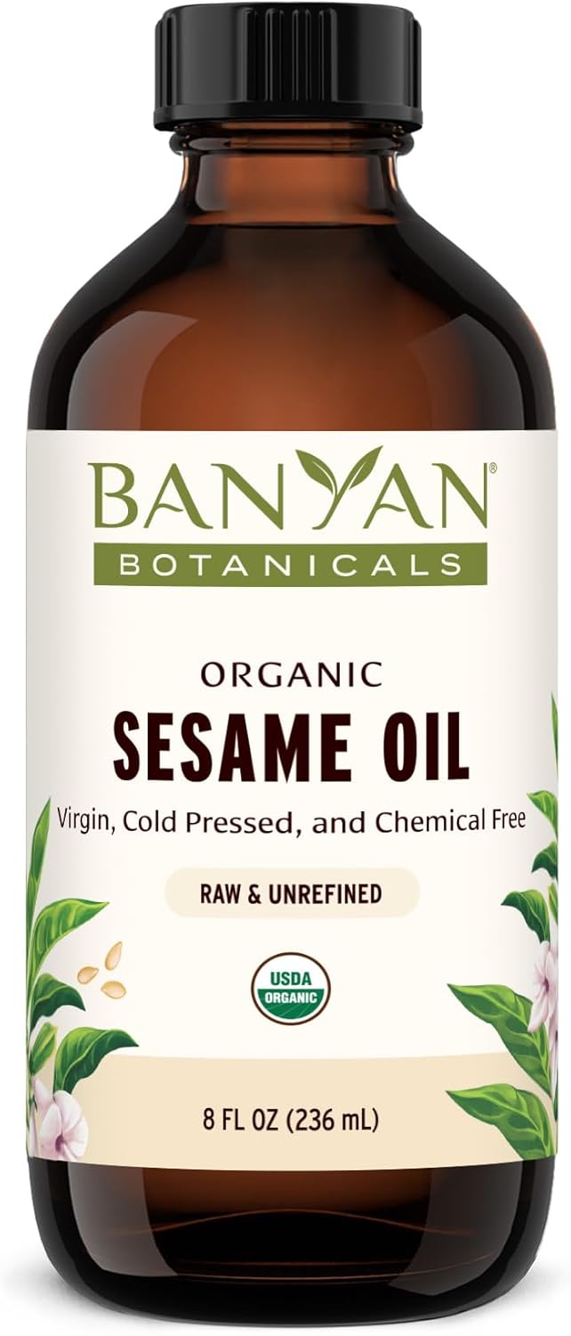 Banyan Botanicals Sesame Oil – Organic & Unrefined Sesame Oil for Skin, Body, Hair & More – Multiple Sizes – 8 oz – Non GMO Sustainably Sourced Vegan