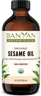 Banyan Botanicals Sesame Oil – Organic & Unrefined Sesame Oil for Skin, Body, Hair & More – Multiple Sizes – 8 oz – Non GMO Sustainably Sourced Vegan