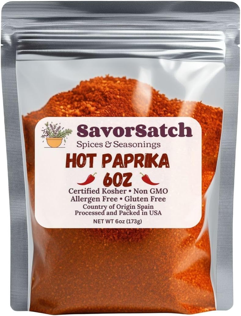 SavorSatch Hot Paprika – 6 oz Resealable Pouch | Certified Kosher, Spicy and Flavorful Ground Pepper | Rich Color & Bold Heat for Cooking, Seasoning, and Garnishing