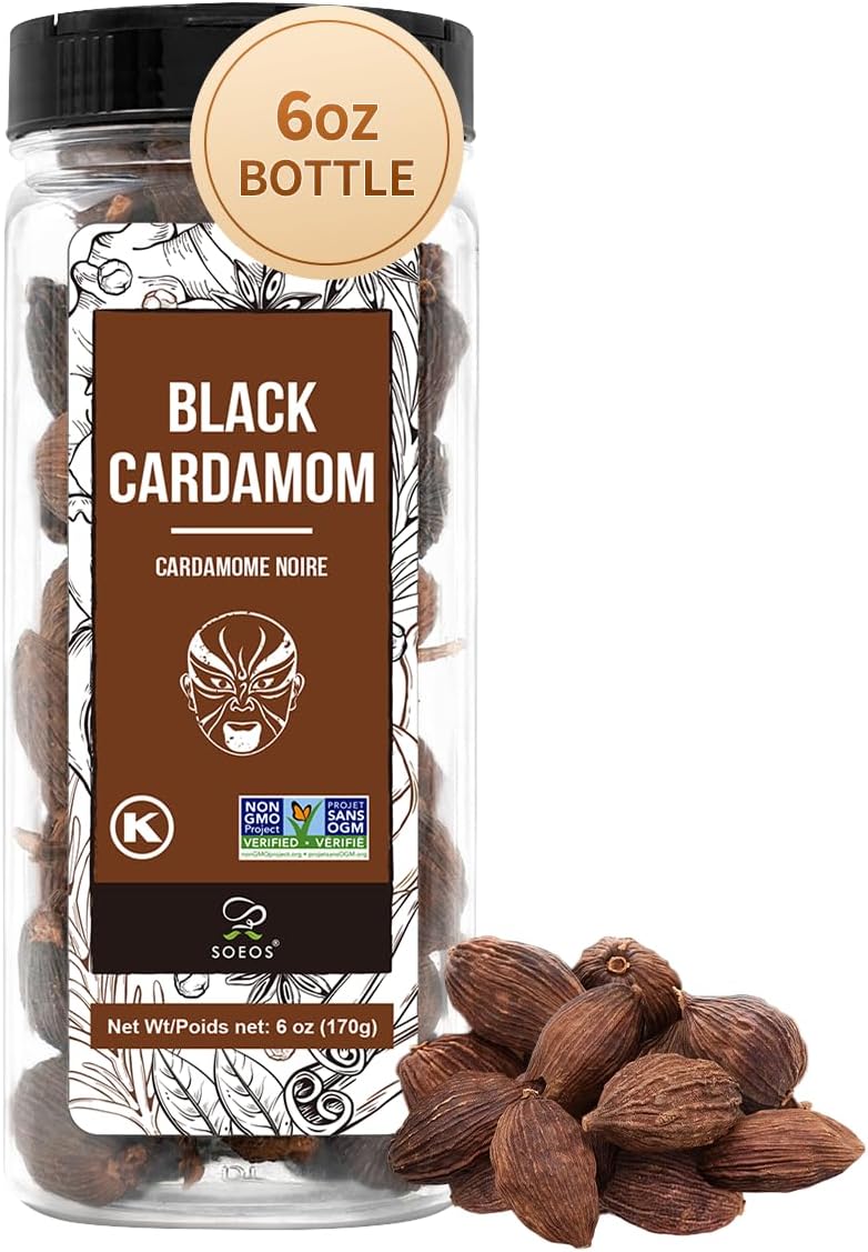 Soeos Black Cardamom Pods, 6 Ounces, NON GMO Verified, Kosher, Smoky Flavor, Freshly Dried Cardamom Seeds, Perfect for Asian and India Cooking Spice