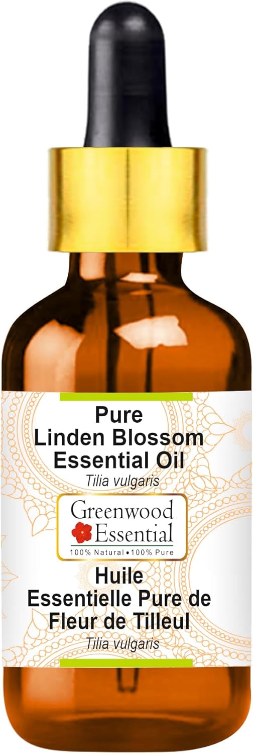 Greenwood Essential Linden Blossom Essential Oil (Tilia vulgaris) with Glass Dropper | Pure | Non-Sticky | Non-Greasy | Lightweight | Men & Women | All Skin Types | Steam Distilled 50ml (1.69 oz)