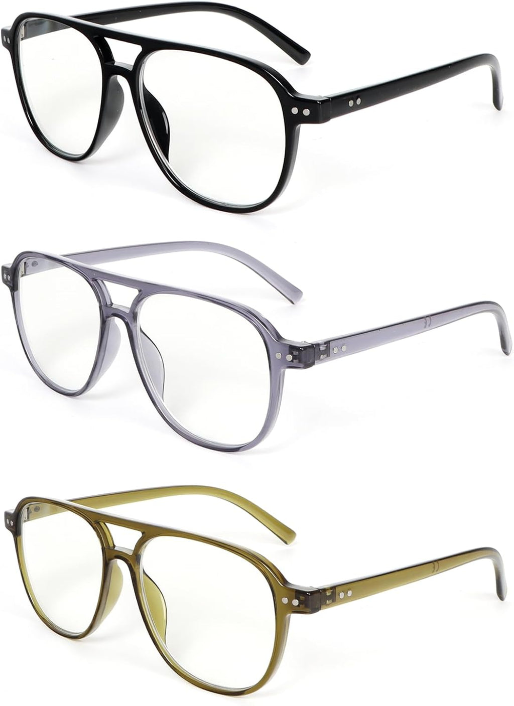 DXYXYO 3 Pack Aviator Reading Glasses for Women Men, Classic Pilot Blue Light Blocking Readers