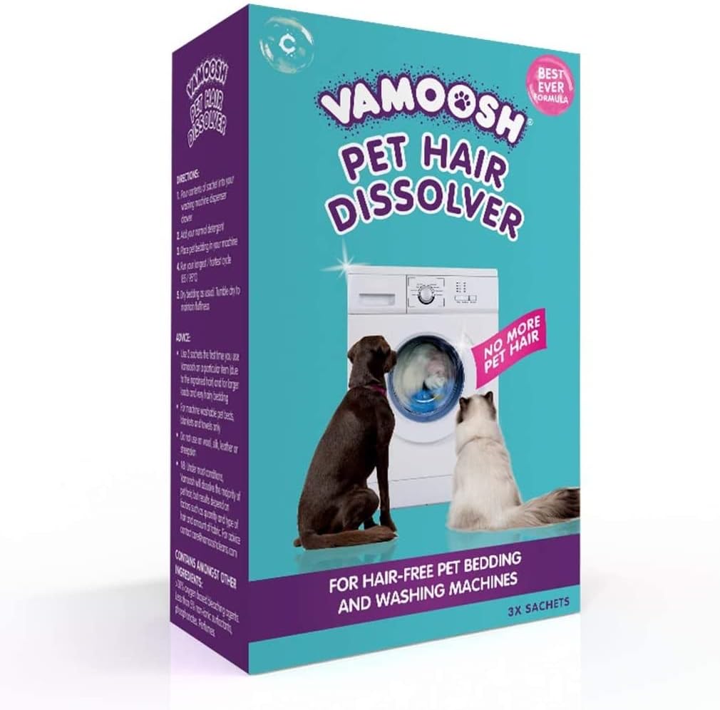 Vamoosh Pet Hair Dissolver | For Front Load | Patented Pet Hair Dissolving Formula | Removes Odor | Dissolves Dog, Cat & Animal Fur | Safe for Pets | No Harmful Chemicals | 100g (Pack of 3)