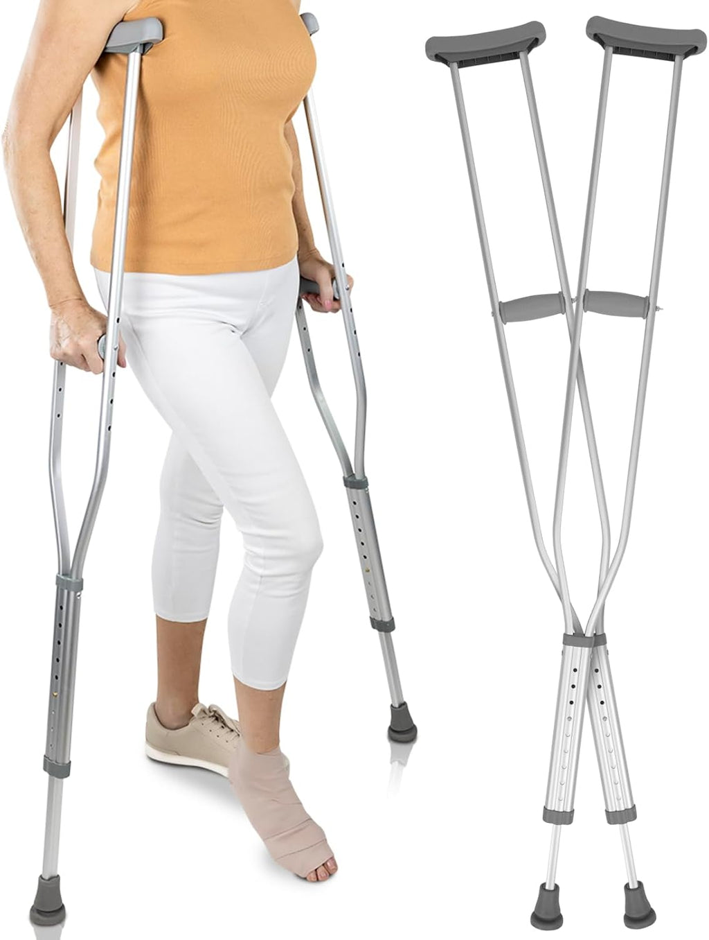 Vive Crutches for Adults - Pair of Adjustable, Lightweight, Aluminum Walking Crutches - Accessories Fits Heights- 3 Sizes for Youth, Adults, Tall People - Supports up to 300 Pounds (Tall)