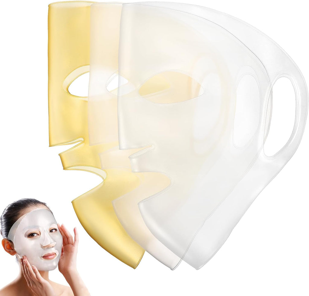 FRCOLOR Reusable Silicone Face Cover 3-Pack 10.6X6.7 Inch Anti-Wrinkle Moisturizing Sheet for Skin Care