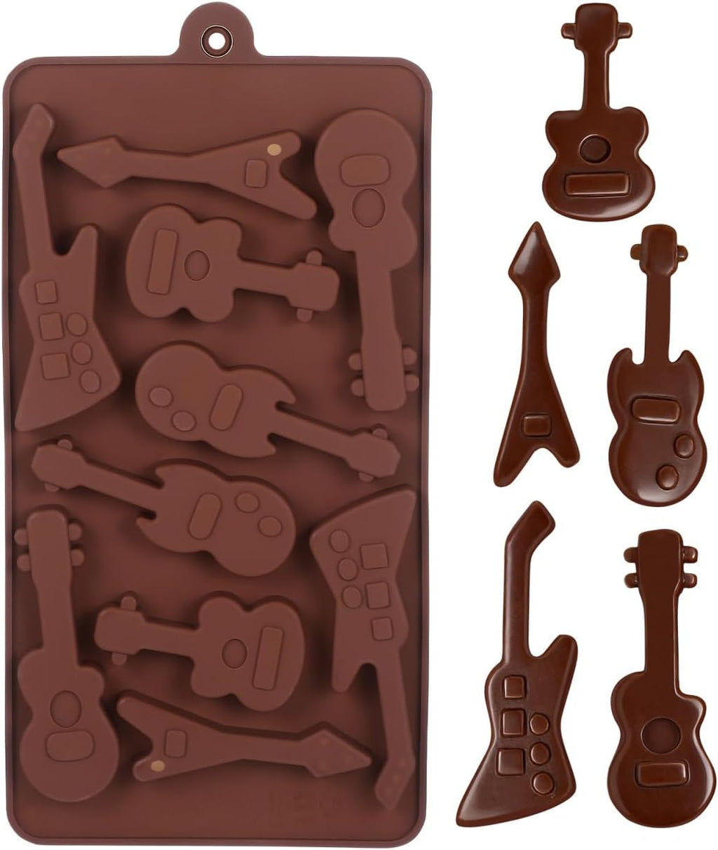 BESTonZON 10-Cavity Bass Guitar Silicone Mold Non-Stick Flexible Chocolate Candy Cake Baking Mold for Diy Party Treats Jelly Desserts 8.66X4.33X0.51In