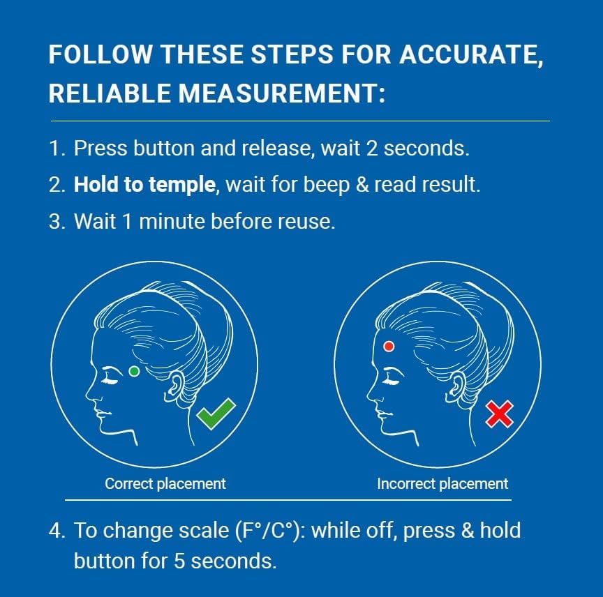 Amazon Basic Care Temple Touch Digital Thermometer, Instant Read, Easy to Use, Fast Accurate, White