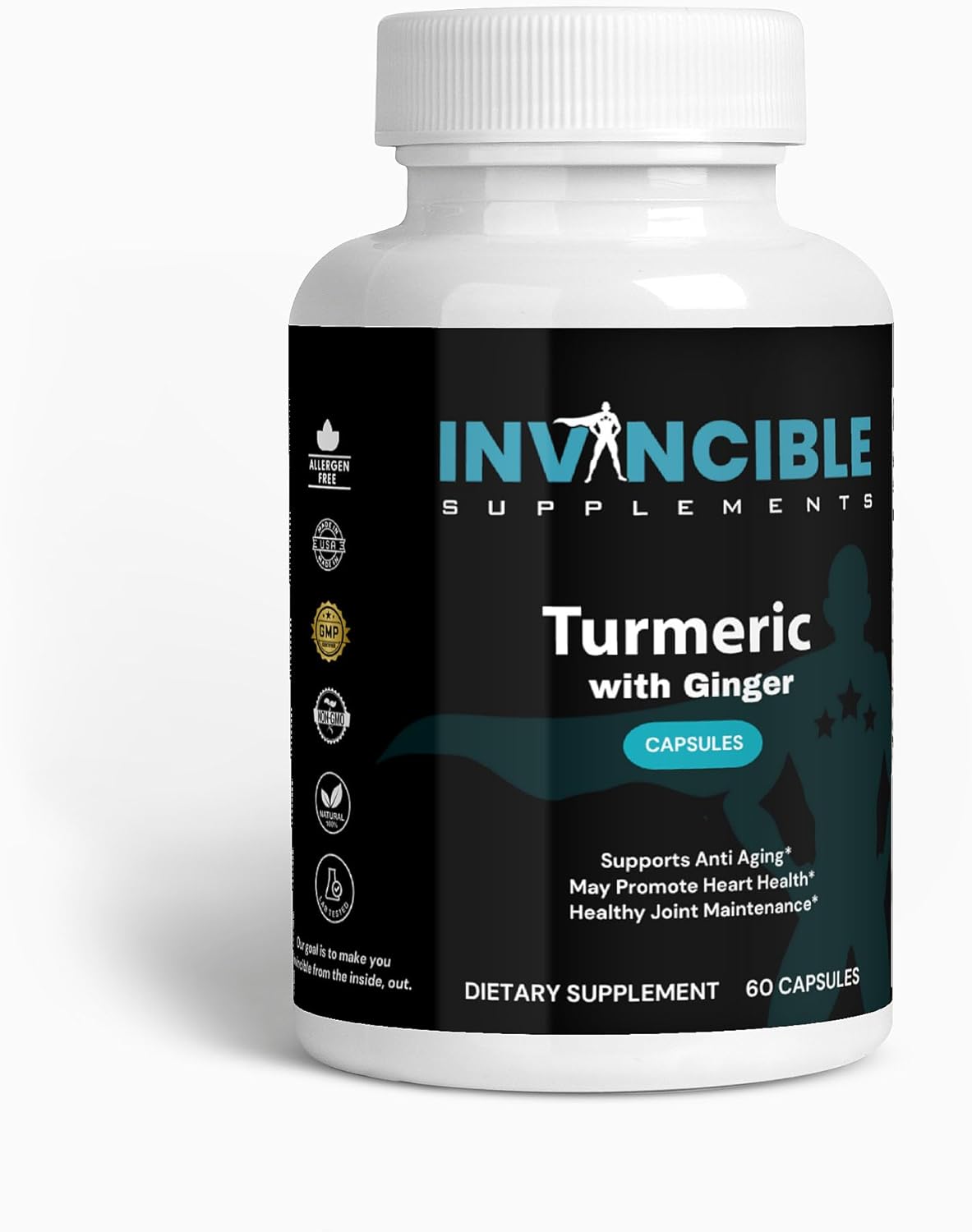 Organic Turmeric & Ginger Capsules 500mg | Immune Boost, Joint & Heart Health, Non-GMO, BioPerine Enhanced Absorption Supplement