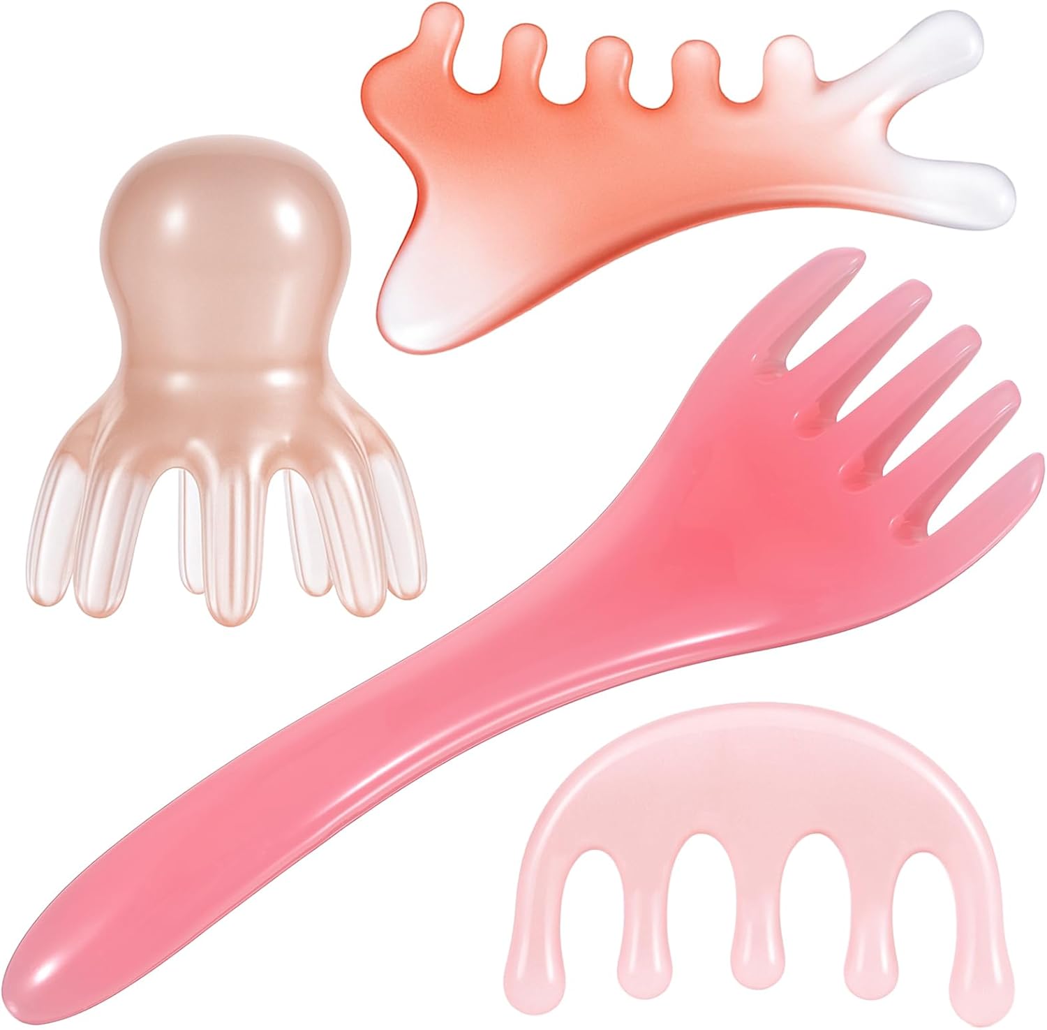 4 Pcs Head Massager Scalp Comb Resin Scalp Stress Relax Tool Gua Sha Five Claw Massage Tool Manual Head Scratcher Soothing Heads Relaxation Tools for Birthday Mother's Day Father's Day Gifts
