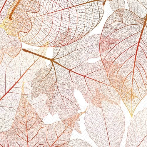 IHR Ideal Home Range Cocktail Napkins Disposable 3-Ply Paper Party Napkin Pack, 5" x 5", Transparent Leaves, 20-Count