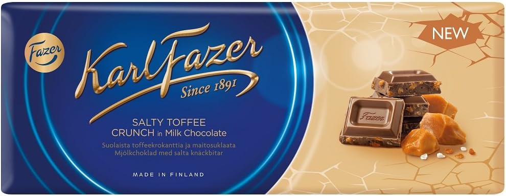 Karl Fazer Blue - Salty Toffee Crunch in Milk Chocolate - Bar 200g