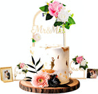 Wooden Wedding Cake Topper - Mr & Mrs Floral Arch Design - Handcrafted Rustic Cake Decoration & Home Decor Keepsake - Gift Box Included for Anniversary, Bridal Shower