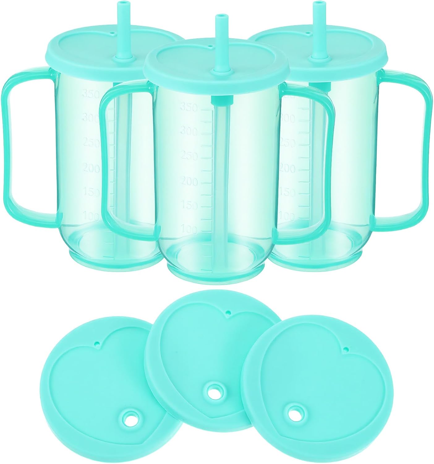 Kifmurase 3 Pcs Adult Sippy Cups for Elderly 12 oz Plastic Spill Proof Cups with 2 Handles Staws and Lid for Adults Hospital Disbled Dysphagia Patients (Blue)