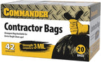Commander 42 Gallon 3 MIL (eq) Heavy Duty Contractor Bags with Flap Ties - 32" x 46" - Pack of 20 - For Contractor, Industrial, & Outdoor