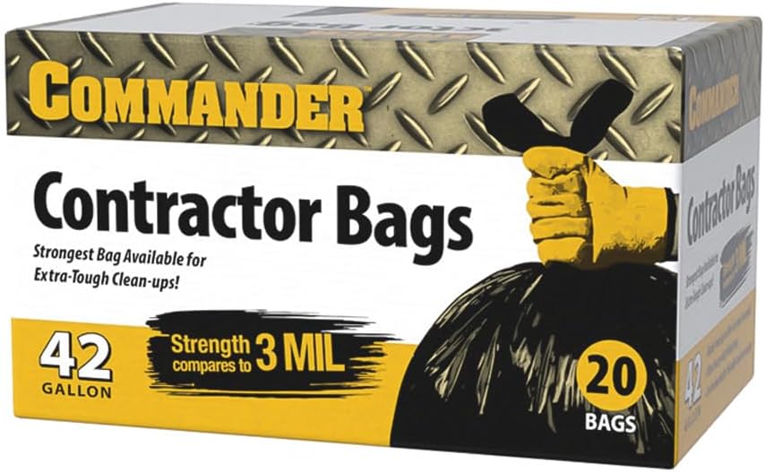 Commander 42 Gallon 3 MIL (eq) Heavy Duty Contractor Bags with Flap Ties - 32" x 46" - Pack of 20 - For Contractor, Industrial, & Outdoor