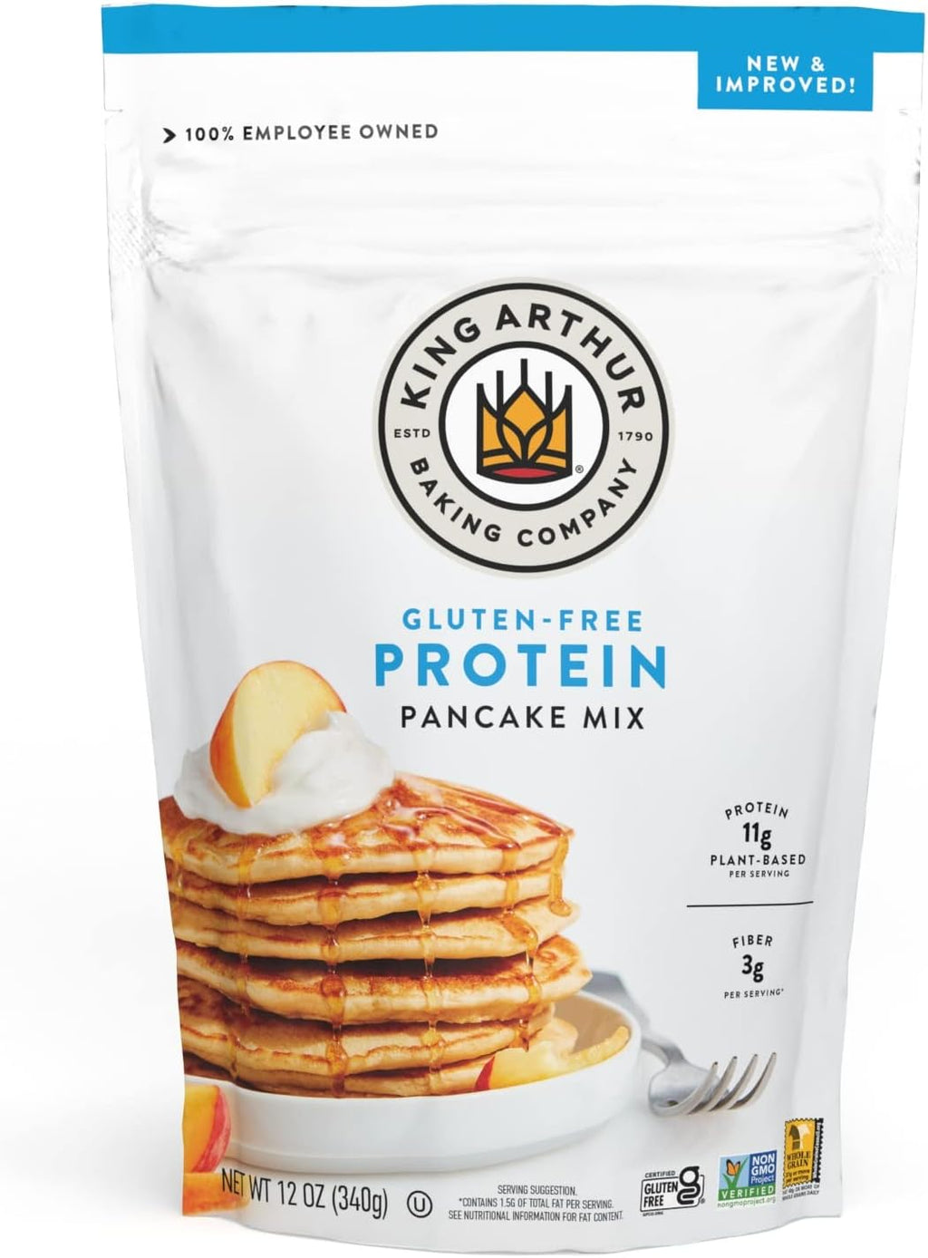 King Arthur Flour Gluten Free Protein Pancake Mix, Non-GMO Project Verified, No Sugar Added, Non-Dairy, 12 Oz (Pack of 1)