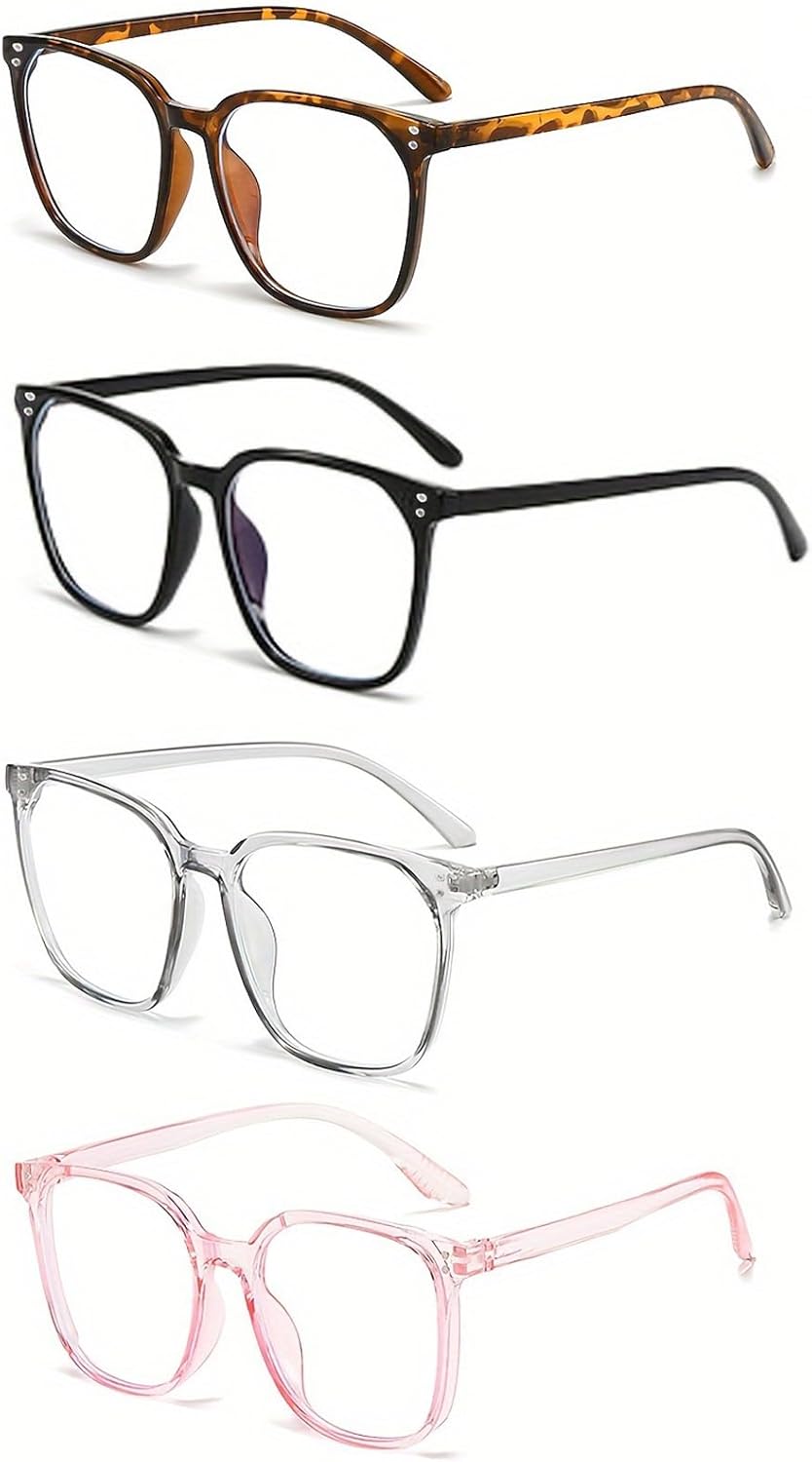 4 Pack Blue Light Glasses, Computer/Gaming/TV/Phones Glasses for Women and Men, Anti Eye Strain Lightweight Frames for Work & Screen Time