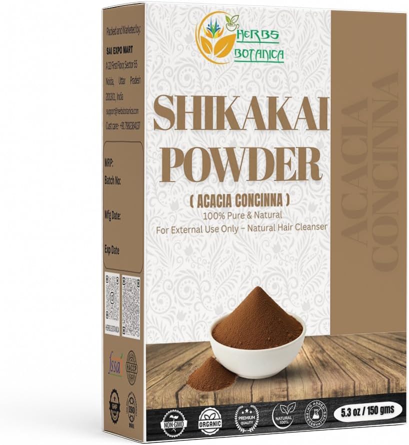 Herbs Botanica Shikakai Powder 5.3 oz (150g) Pure Acacia Concinna Fruit Powder – Natural Hair Cleanser & Conditioner – Raw Botanical Shampoo Alternative – Vegan, Non-GMO, Sulfate-Free